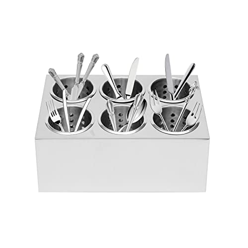 Flatware Cylinder Holder, Commercial 6-Hole Stainless Steel Cylinder Flatware Silverware Utensil Holder Organizer Kitchen Counter Silverware Organizer for Restaurant, Metal Utensil Caddy Cutlery