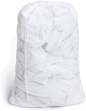 Smart Design Laundry Bag – Holds Up to 3 Loads, White – Laundry Hamper with Handle & Push-Lock Drawstring for Easy Organization and Storage – Laundry Basket Made with Breathable Mesh