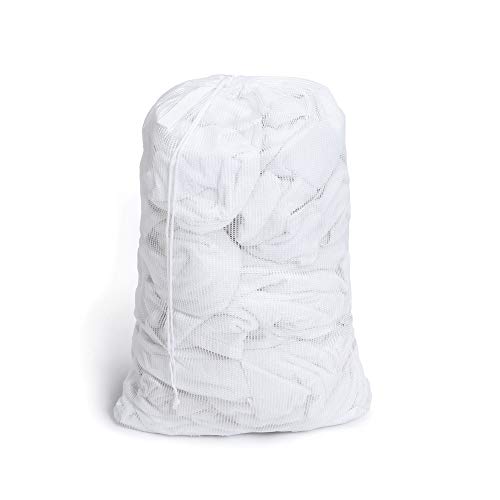 Smart Design Laundry Bag – Holds Up To 3 Loads, White – Laundry Hamper With Handle & Push-Lock Drawstring For Easy Organization And Storage – Laundry Basket Made With Breathable Mesh #TOP14