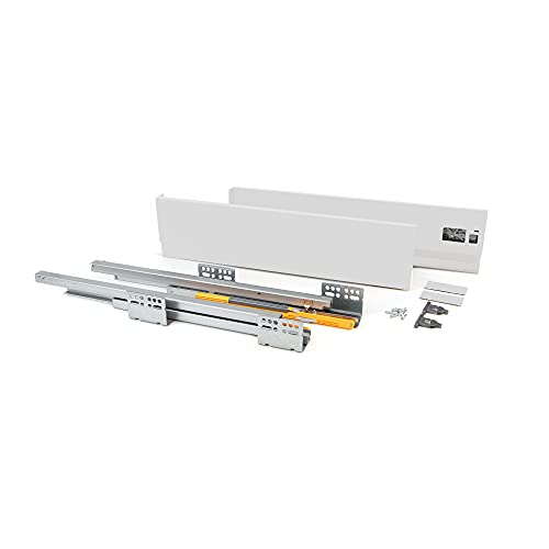 EMUCA - Kit de cajón para Cocina o baño con guias de extracción Total y Cierre Suave, Altura 138mm y Profundidad 350mm, Blanco