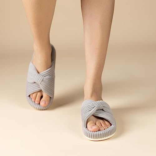 Image of Chantomoo Slippers for Women Memory Foam House Bedroom Corduroy Bow Crossbands Slipper Shoes Comfy Trendy Gift Slippers