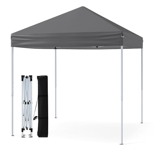 GOPLUS 2x2 M Carpa Plegable con Estructura Reforzada, 8 Estacas y 4 Cuerdas de Viento, Altura Ajustable en 3 Posiciones, Toldo Portátil para Playa, Jardín, Patio, Bolsa de Transporte (Gris)