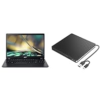 Acer Aspire 3 Laptop | 15,6 FHD Display | Intel Core i7-1065G7 | 8 GB RAM | 1 TB SSD | Intel Iris Plus Graphics | Windows 10 | QWERTZ Tastatur | schwarz &amp; External DVD Drive, Amicool USB 3.0 Type-C