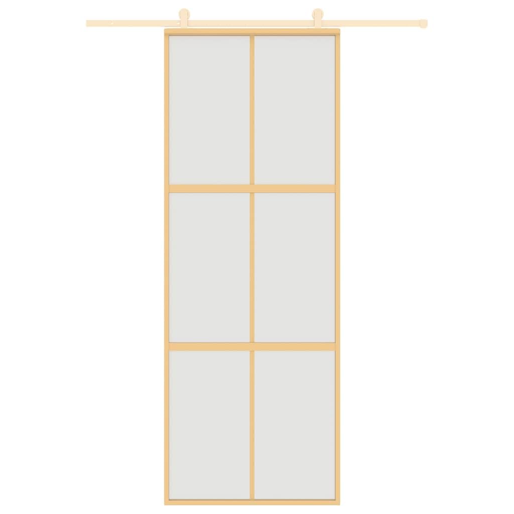 Porta scorrevole dorata, 76 x 205 cm, vetro temperato opaco, telaio in alluminio, silenzioso, scorrevole, per soggiorno, moderna porta interna con privacy