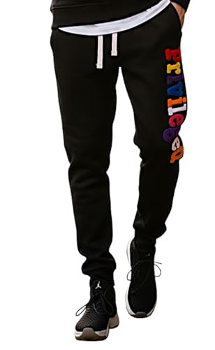 SCREENSHOT SPORTS-P11977 Mens Premium Hip Hop Fashion Pockets Fleece Pants - Athletic Jogger Chenille Embroidery Fitness Utility Sweatpants-Black-Small