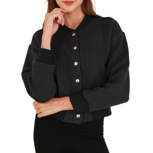 Amazhiyu Women's Quilted Cropped Bomber Jacket Long Sleeve Waffle Autumn Coat