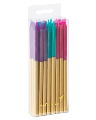 Image of Papyrus Birthday Candles, Gold Dip Purple, Aqua and Fuchsia (24-Count)