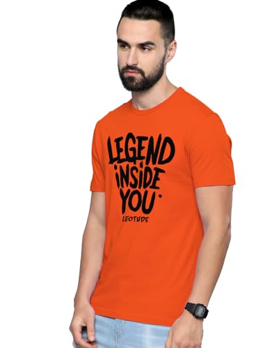 Image of LEOTUDE Men's Regular Fit Half Sleeve Round Neck Cottonblend Tshirt (Color Black)