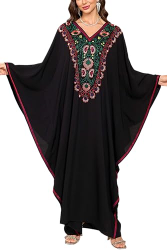 Kaftan largo de algodón para mujer pareo bordado y vestido playero boho