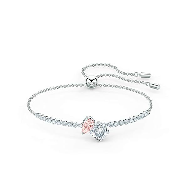 SWAROVSKI-Womens-Attract-Soul-Jewelry-Collection-Pink-Crystals-Clear-Crystals Swarovski Attract Soul Bangle Bracelet with Square Cut Clear Crystal on a Rhodium Plated Setting with Matching Chain