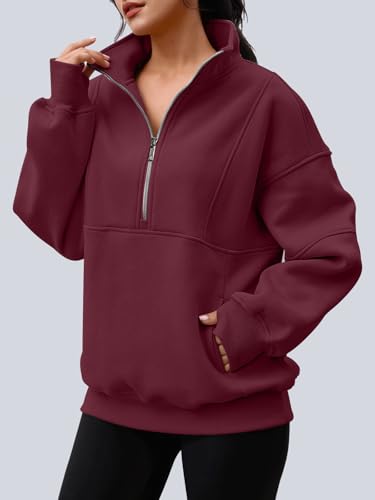 Image of AUTOMET Women's Quarter Zip Oversized Sweatshirt Fleece Mock Neck Pullover