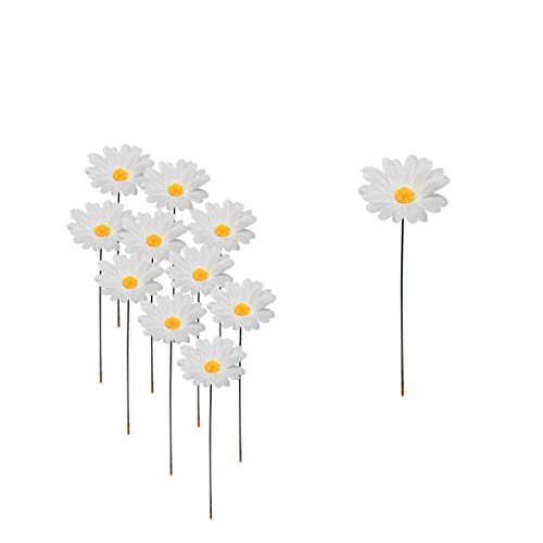 10PCS Flower Stakes12 Inch White Daisy Garden Stakes Decorations Outdoor Ornaments Lawn Pathway Patio Accessories Ornaments Summer Seasonal Gardening Art Decor for Plant Pot Flower Bed (White Daisy)