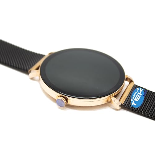 SIMPLETEK - Smartwatch FV17-J Roségold ultradünn 7 mm mit Bluetooth — Doppelarmband schwarz metall/rosa Silikon (generalüberholt) – Bild 2