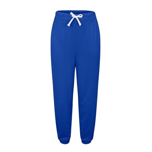Pantalon de jogging taille haute en bleu uni avec cordon ajustable long