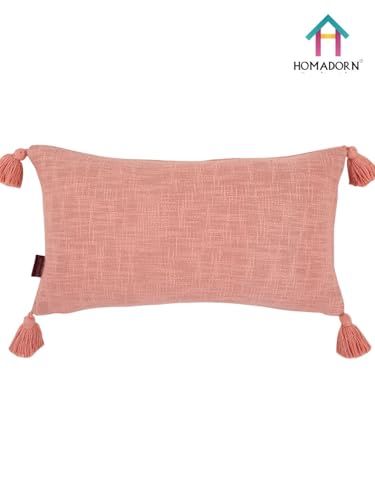 Image of HOMADORN Luxury Cotton Handmade Decorative Boho Throw Pillow Covers with Tassels for Sofa Couch Living Room Indoor Outdoor Chair Car Farmhouse (12X20 INCHES (Rectangle), Peach (Pack of 2))