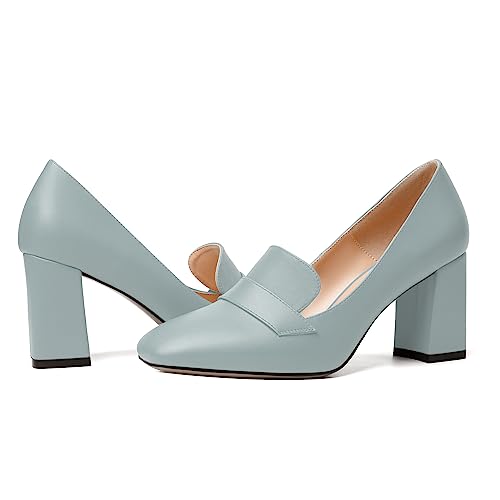 Image of MODENCOCO Womens Sexy Formal Matte Slip On Square Toe Work Block High Heel Loafers Shoes 3.5 Inch