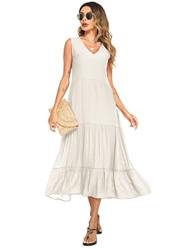 Image of Halife Women's Summer Casual Maxi Dresses Flowy Ruffle Boho Long Dresses with Pockets