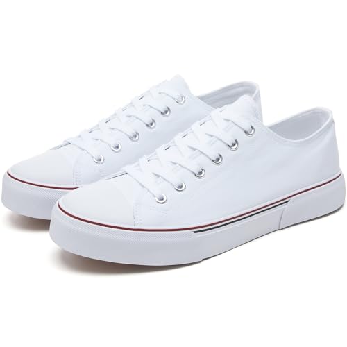 yageyan Men Canvas Low top Shoes Classic Casual Sneakers Black and White Fashion Shoes(white10.1)