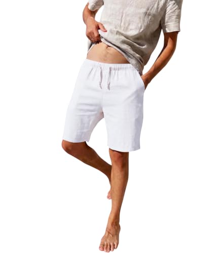 Zetieny Pantalones Cortos de Lino Hombre Pantalón Corto Bermuda Informales Shorts de Playa Verano con Bolsillos