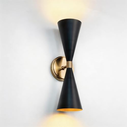 Edwarmlux Indoor Wall Sconces, Modern Wall Lights, Up and Down Wall Mount Light, Dimmable Hardwired Wall Light for Bedroom, Living Room, Hallway, Stairwell, E26, 1 Pack (Matte Black& Brushed Brass)