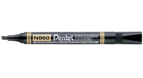 Pentel N860 pack of 6 permanent black ink marker pens chisel tip