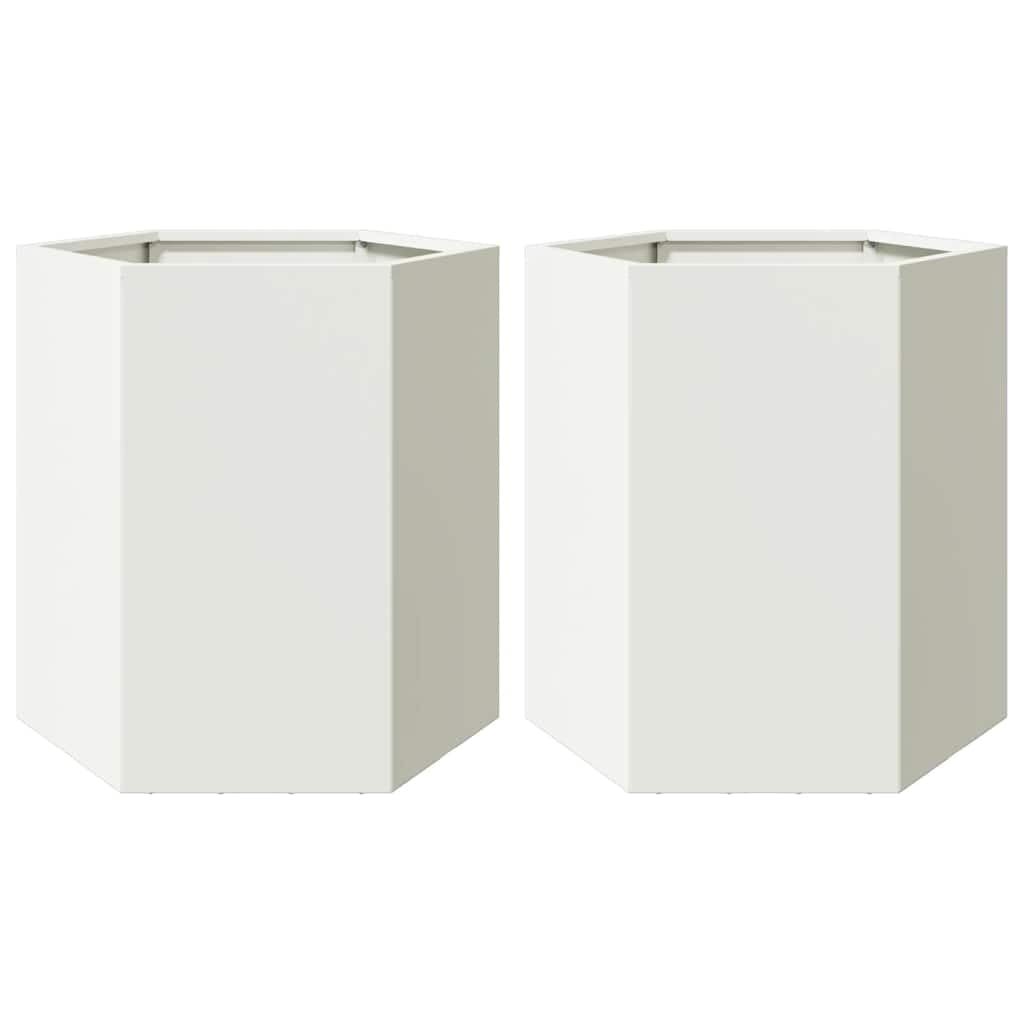 vidaXL Garden Planter 2 pcs White Hexagon 46x40x45 cm Steel