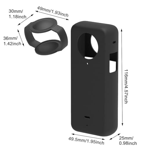 Image of Action Camera Case Fit for Insta-360 ONE X3, Waterproof Durable Silicone Protective Cover Lens Cap Compatible for Insta-360 ONE X3 Accessory (Black)