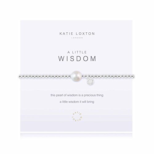 Katie Loxton A Little Wisdom Pearlesque Bead Silver Women's Stretch Adjustable Charm Bangle
