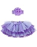Simplicity Baby Girl's Purple Tutu Skirt with Inner Shorts - 4 Layered Blooming Tulle Baby Tutu Skirt w/Flower Headband Baby Skirt,Purple,0-6 Months