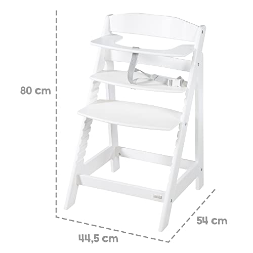 roba Babyhochstuhl Sit Up Flex - Mitwachsender Hochstuhl aus Holz - Verstellbarer Kinderhochstuhl mit Schrittgurt - ab 6 Monaten bis 70 kg - Weiß