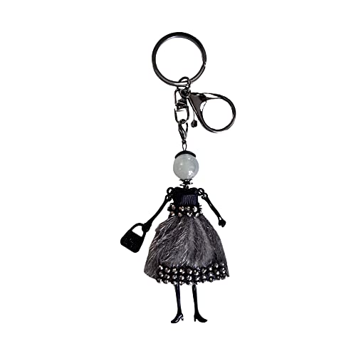 Wrapables Hanging Fashionista Doll Keychain Crystal Rhinestone Keyring Bag Charm Gray Retro