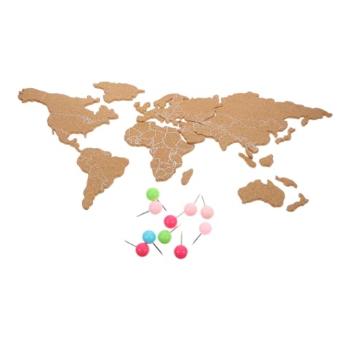 Yardwe 1set Cork Board World Map Self-Adhesive Travel Decor with Push Unique Background for Home Office Sturdy Cork Tiles for Creative