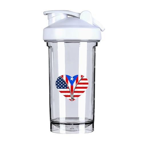 Heart America Flag and Porto Rico Flag 18 Ounce Shaker Cup,Fashion Theme Pattern Shaker Bottle Leak-proof Workout Shake Bottles 500ML/18 oz Perfect for Pre Workout