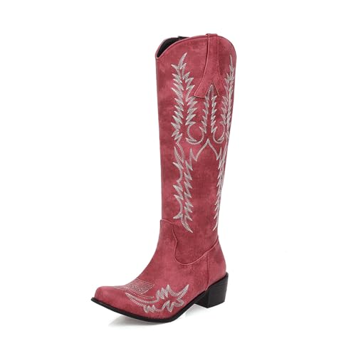 Bottes cowboy mollet large et chaudes : confort d'hiver brodé pour pieds taille 36