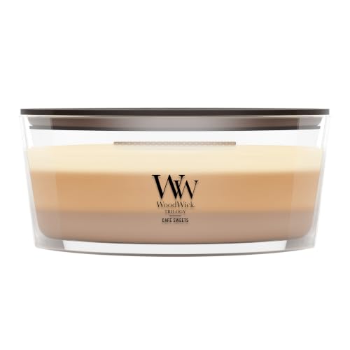 WoodWick Trilogy-Duftkerze im ellipsenförmigen Glas mit HearthWick-DochtCafé Sweets