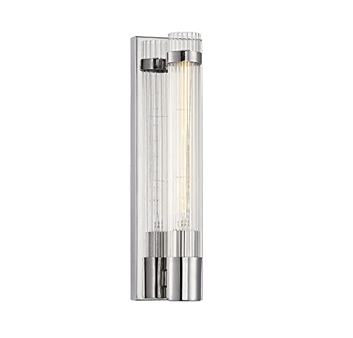 Image of Savoy House 9-996-1-109 Willmar Industrial Modern Clear Ribbed Glass Rectangular Wall Sconce, 1-Light 60 Watt, 16 inch H x 5 inch W, Polished Nickel