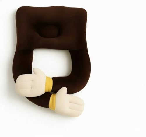 Image of U-Shaped Sleeping Pillow with Arms, Pink Plush Body Support Cushion, 38cm Ergonomic Design, Soft Fabric (Brown)