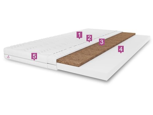 Matratzentopper TOP5, Kokosauflage Größe: 100x200x5, Ink. Bezug, Matratzen Topper Frabe: Weiß, hart: H4