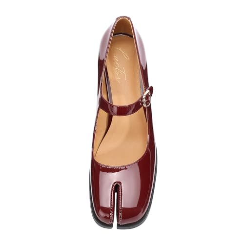 Image of Women Chunky Block High Heels Mary Janes Shoes Split Toe Tabi Shoes Ankle Strap Dress Pumps Shoes