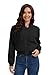 imbpceu Women Cropped Bomber Jacket Casual Long Sleeve Coats Button Down Varsity Jackets with Pockets Black S