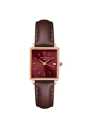 Rosefield Boxy XS Damenuhr mit braunem Lederarmband 24mm
