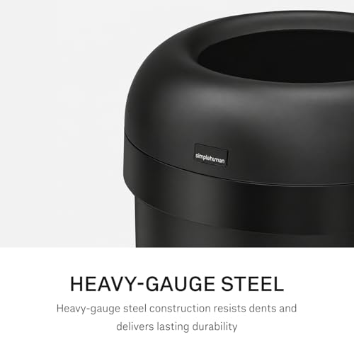 Image of simplehuman Bullet Open Can, 80L / 21.1 Gallon Commercial Trash Can for Restaurants, Cafes, High-Traffic Spaces, Heavy Gauge Steel, Wide Open Top, ADA-Compliant, Matte Black Steel