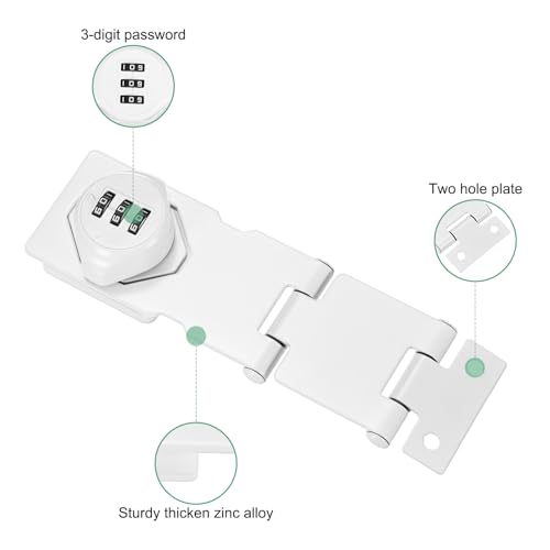 Image of M METERXITY 2-Pack Keyless Combination Lock, 3.78 inch Zinc Alloy Mechanical Password Twist Knob Hasp Locks Latch for Cabinet /Closet /Garage /Drawers /Garden,90 /180 Degree Barn Door Lock [White]