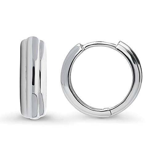 BERRICLE Rhodium Plated Sterling Silver Small Fashion Hoop Huggie Earrings 0.55