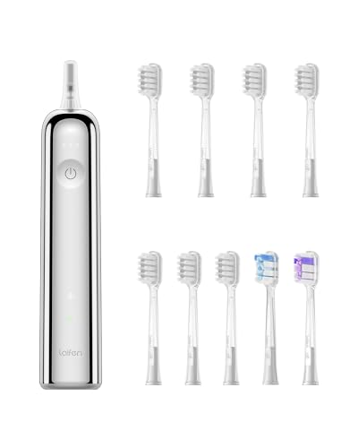 Laifen Wave Electric Toothbrush (Stainless Steel) with 3 Brush Heads, 6 Count Replacement Toothbrush Heads (Gum Care, Transparent) Bundle, Oscillation & Vibration Sonic Electric Toothbrush for Adults