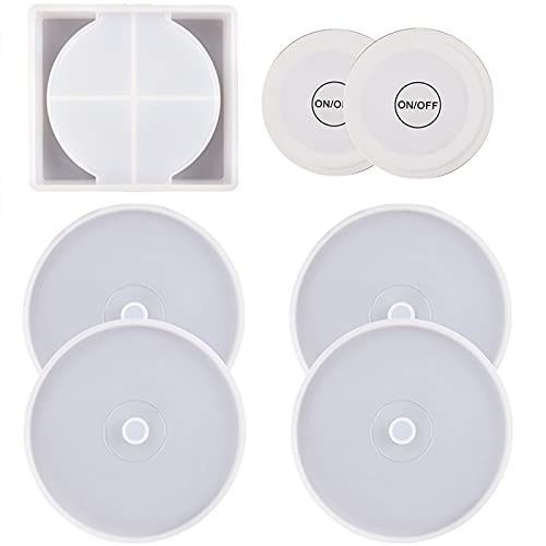 VALINK Epoxy Coaster Mold, Light Up LED Coaster, CD Coaster Casting Die Set Soft Disc Silicone Stencils Tea Tray Template Diy Baking Pan For Epoxy Resin Craft (1 Pc/1 Set)