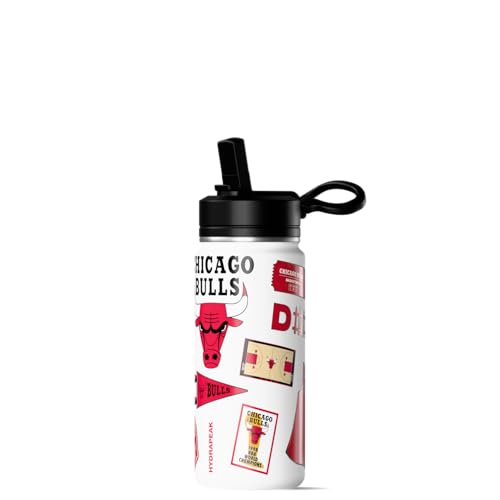 Image of Hydrapeak NBA Officially Licensed Chicago Bulls 20oz Insulated Water Bottle with Straw Lid & Carry Handle, Leak-Proof Stainless-Steel Game Experience Sports Bottle for Kids, School, Camp
