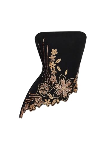 Milumia Women's Floral Embroidered Sequin Tube Top Glitter Strapless Asymmetrical Hem Tops