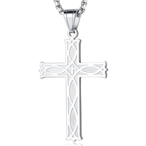 Celtic Cross Necklace for Men Irish Knot Stainless Steel Infinity Silver/Gold/Black Men's Cross Pendant Necklace Rolo Chain 28''Cross Pendant Necklace Rolo Chain 24''/28''