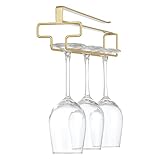 FOMANSH ワイングラスホルダー 吊り下げ 穴あけ不要 収納可能 ネジ止め不要 棚厚さ調節可能 キッチン 金色